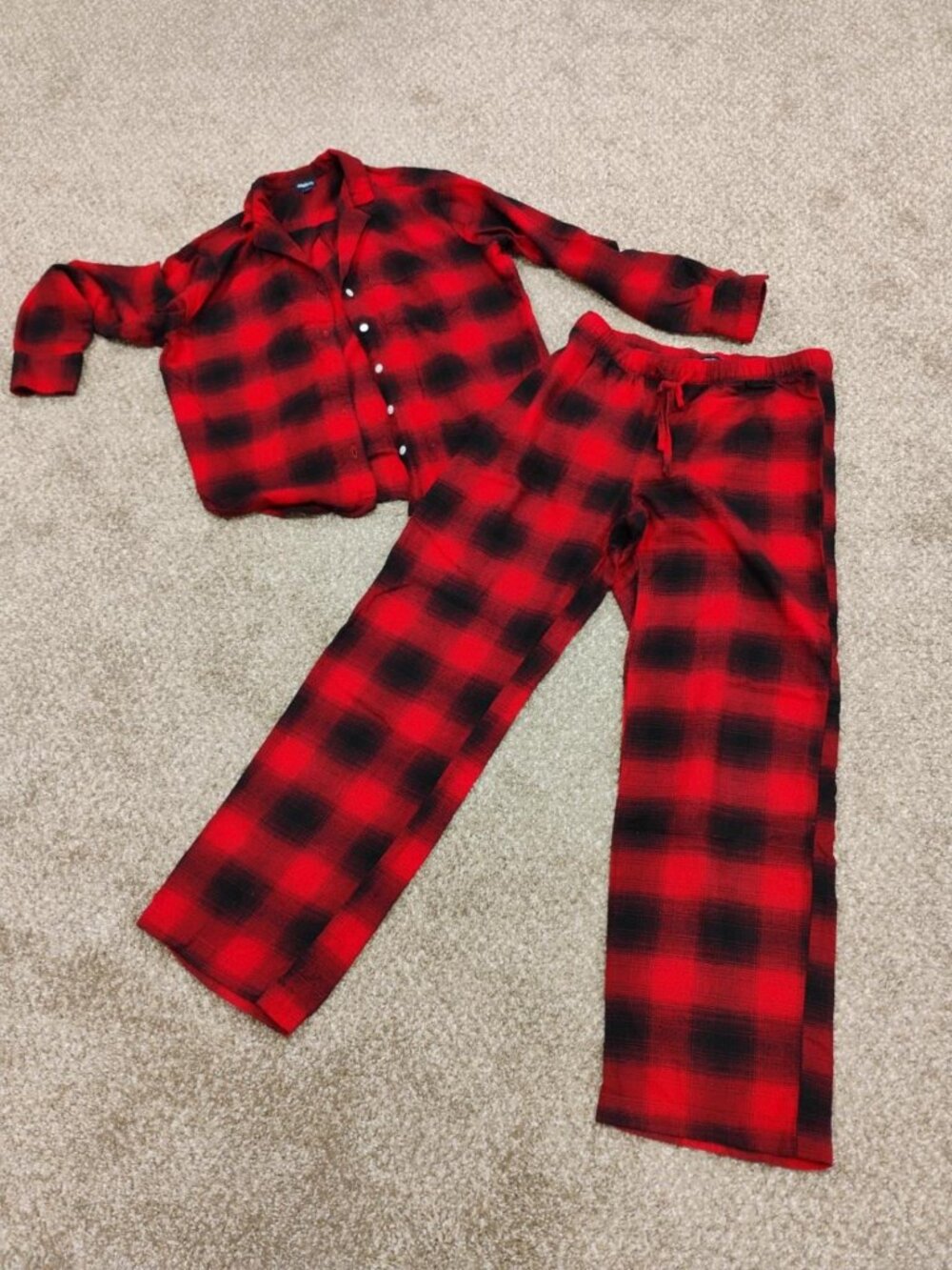 Gap Body XS Red Black Plaid Pajama Set Button Down Pants Holiday